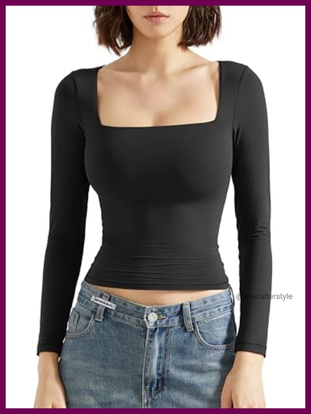 Women Square Neck Long Sleeve Double Lined Fitted Going Out Top